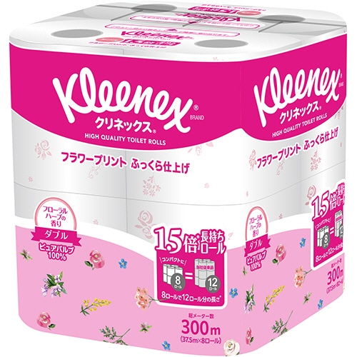 日本製紙クレシア クリネックス コンパクト フラワープリント ダブル 芯あり 37.5m 香り付き 1パック(8ロール)