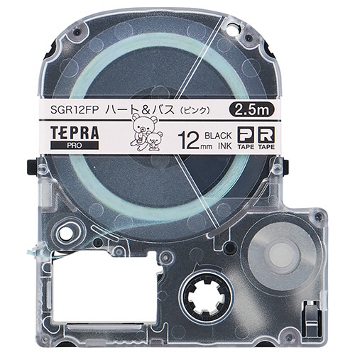 キングジム　テプラ　ＰＲＯ　テープカートリッジ　リラックマラベル　１２ｍｍ　ハート＆バス（ピンク）／黒文字　ＳＧＲ１２ＦＰ　１個