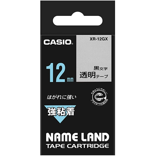 カシオ NAME LAND 強粘着テープ 12mm×5.5m 透明/黒文字 XR-12GX 1個