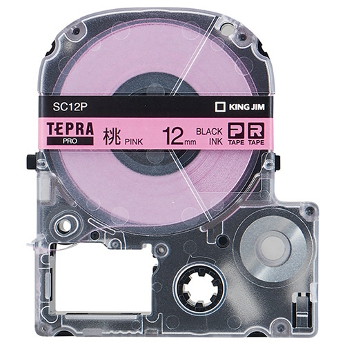 キングジム テプラ PRO テープカートリッジ パステル 12mm ピンク/黒文字 SC12P 1個