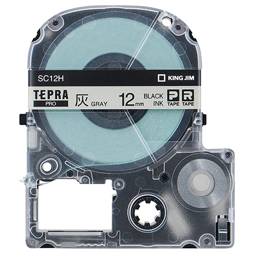 キングジム テプラ PRO テープカートリッジ パステル 12mm 灰色/黒文字 SC12H 1個