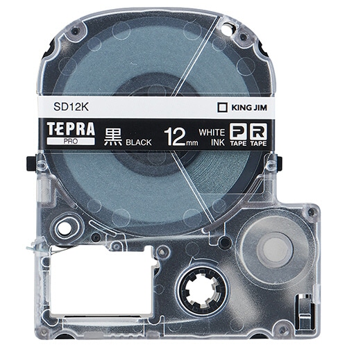 キングジム テプラ PRO テープカートリッジ ビビッド 12mm 黒/白文字 SD12K 1個