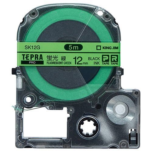 キングジム テプラ PRO テープカートリッジ 12mm 蛍光グリーン/黒文字 SK12G 1個
