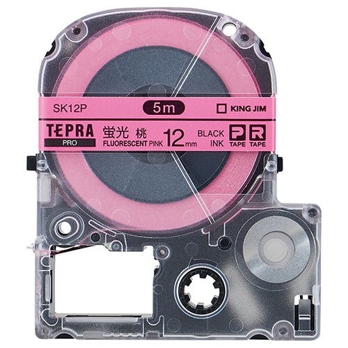 キングジム テプラ PRO テープカートリッジ 12mm 蛍光ピンク/黒文字 SK12P 1個