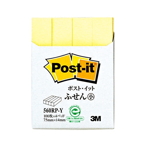 3M ポスト・イット ふせん小 再生紙 75×14mm イエロー 560RP-Y 1パック(4冊)