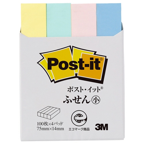 3M ポスト・イット ふせん小 再生紙 75×14mm 4色 560RP-K 1パック(4冊)