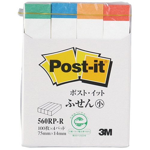3M ポスト・イット ふせん小 再生紙 75×14mm ホワイト(4色帯入) 560RP-R 1パック(4冊)