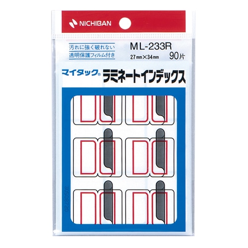 ニチバン マイタック ラミネートインデックス 保護フィルム付 大 27×34mm 赤枠 ML-233R 1パック(90片:9片×10シート)