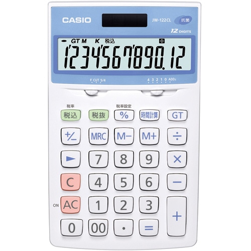カシオ 抗菌電卓 12桁 ジャストタイプ JW-122CL-N 1台