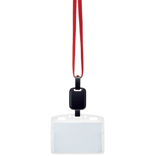 吊り下げ名札セット(リール式・ソフトケース・チャック式) 赤 1パック(10個)