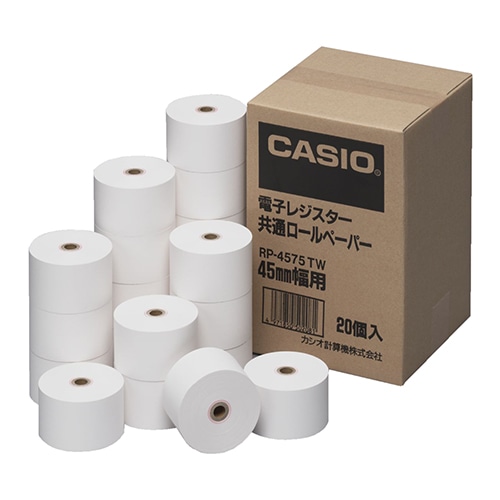 カシオ 電子レジスター用 ロールペーパー 幅45×直径75mm×長さ52m 芯内径12mm RP-4575-TW 1パック(20個)