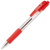 TANOSEE ノック式油性ボールペン 0.7mm 赤 (軸色:クリア) 1箱(10本)