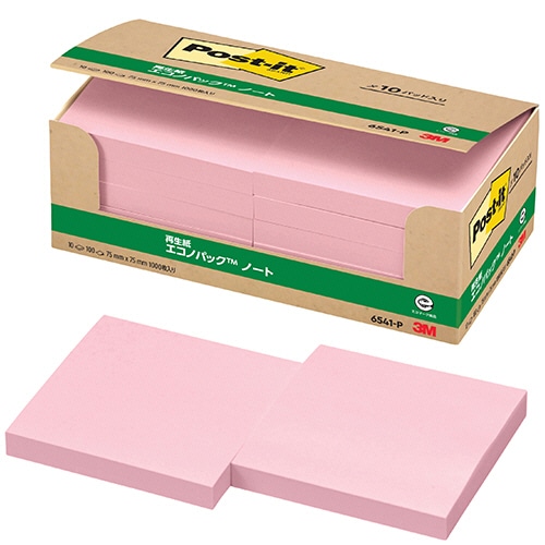 3M ポスト・イット エコノパック ノート 再生紙 75×75mm ピンク 6541-P 1パック(10冊)