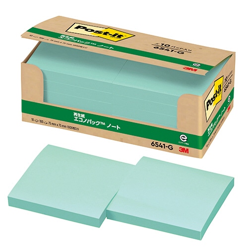3M ポスト・イット エコノパック ノート 再生紙 75×75mm グリーン 6541-G 1パック(10冊)