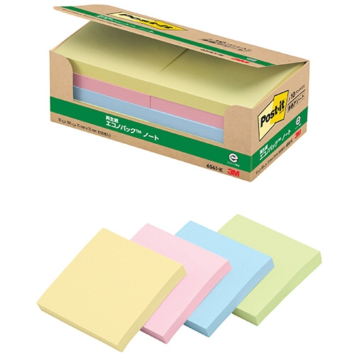 3M ポスト・イット エコノパック ノート 再生紙 75×75mm 混色 6541-K 1パック(10冊)