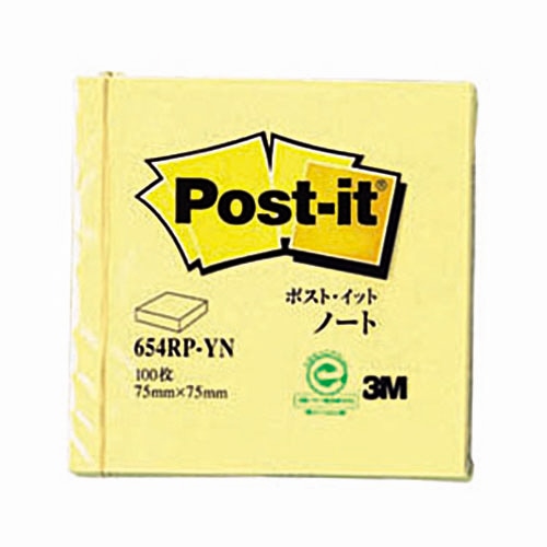 3M ポスト・イット ノート 再生紙 75×75mm イエロー 654RP-YN 1冊