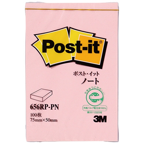 3M ポスト・イット ノート 再生紙 75×50mm ピンク 656RP-PN 1冊