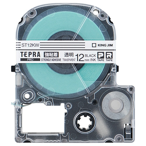 キングジム テプラ PRO テープカートリッジ 強粘着 12mm 透明/黒文字 ST12KW 1個