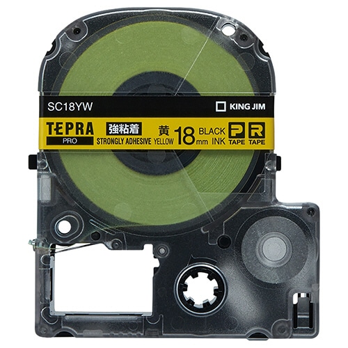 キングジム テプラ PRO テープカートリッジ 強粘着 18mm 黄/黒文字 SC18YW 1個