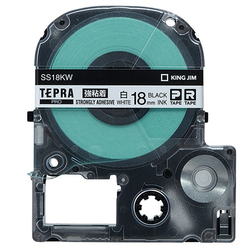 キングジム テプラ PRO テープカートリッジ 強粘着 18mm 白/黒文字 SS18KW 1個