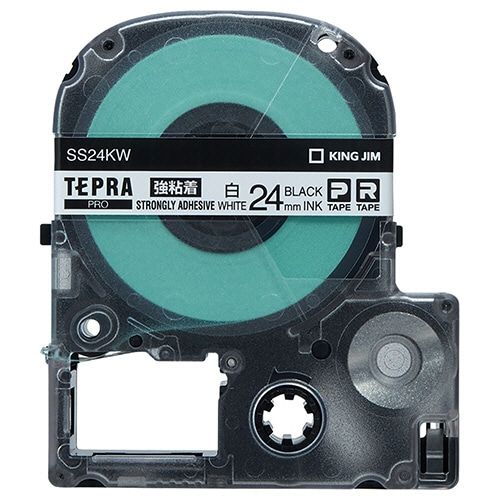 キングジム テプラ PRO テープカートリッジ 強粘着 24mm 白/黒文字 SS24KW 1個