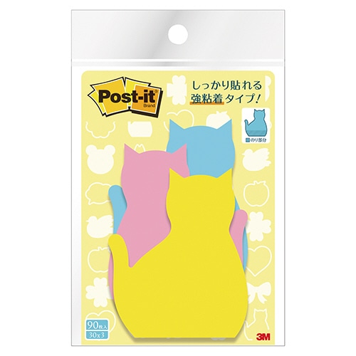 3M ポスト・イット シルエットノート 強粘着タイプ ネコ 3色 SSS-NE 1パック(3冊)