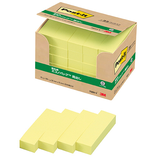 ３Ｍ　ポスト・イット　エコノパック　見出し　再生紙　５０×１５ｍｍ　イエロー　７００１－Ｙ　１パック（２５冊）