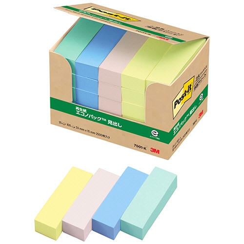 ３Ｍ　ポスト・イット　エコノパック　見出し　再生紙　５０×１５ｍｍ　４色混色　７００１－Ｋ　１パック（２５冊）