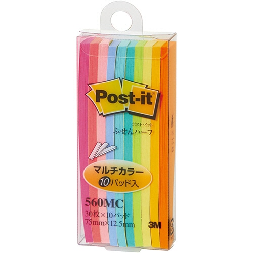 3M ポスト・イット ふせんハーフ マルチカラー 75×12.5mm 10色 560MC 1パック(10冊)
