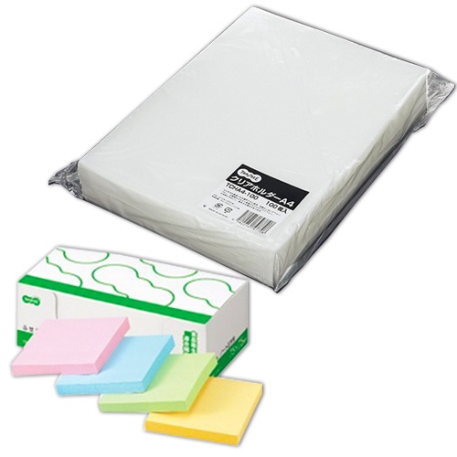 TANOSEE クリアホルダー+ふせん(75×75mm)セット 1セット