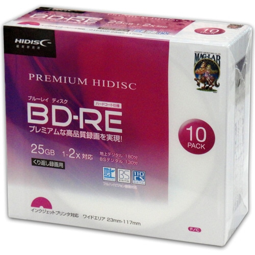 ハイディスク 録画用BD-RE 130分 1-2倍速 ホワイトワイドプリンタブル 5mmスリムケース HDVBE25NP10SC 1パック(10枚)