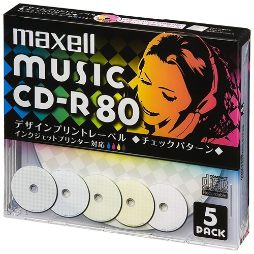 マクセル 音楽用CD-R 80分 デザインプリントワイドプリンタブル(5色カラーMIX) 5mmケース CDRA80PMIX.S1P5S 1パック(5枚)