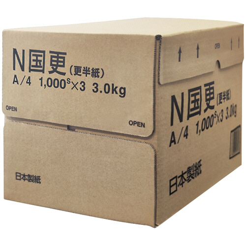 日本製紙　Ｎ国更（更紙・わら半紙）　Ａ４Ｔ目　４８．４ｇ　ＮＹＮＫＺ－Ａ４　１箱（３０００枚：１０００枚×３冊）
