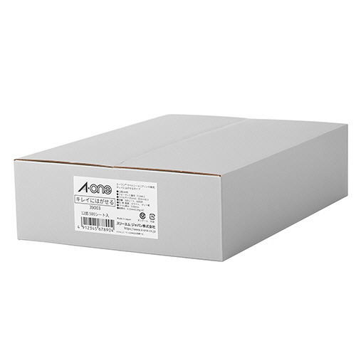 エーワン　ラベルシール［プリンタ兼用］　キレイにはがせるタイプ　ホワイト　Ａ４　１２面　８３．８×４２．３ｍｍ　四辺余白付　角丸　３９００３　１箱（５００シート