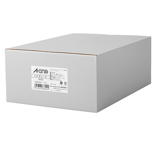 エーワン　ラベルシール［プリンタ兼用］　ハイグレードタイプ　ホワイト　Ａ４　１２面　８６．４×４２．３ｍｍ　四辺余白付　３９１０２　１箱（５００シート）