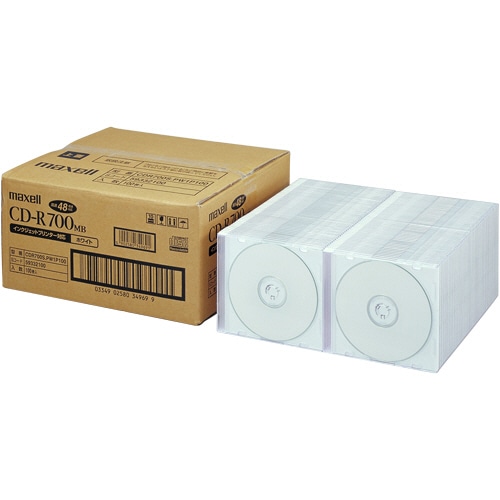 マクセル データ用CD-R 700MB 2-48倍速 ホワイトプリンタブル 5mmスリムケース CDR700S.PW1P100 1箱(100枚)