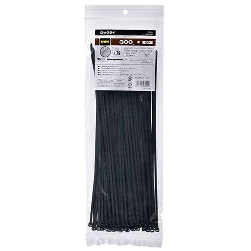 オーム電機 耐候性ロックタイ 300mm 黒 LT-300W100BK 1袋(100本)