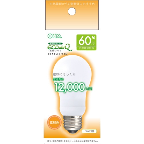 オーム電機 電球形蛍光灯 エコ電球 A形 60W形 E26 電球色 EFA15EL/11N 1個