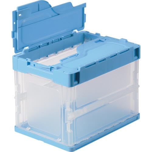 TANOSEE 折りたたみコンテナ 軽量タイプ 20L フタ付 ブルー/透明 1台