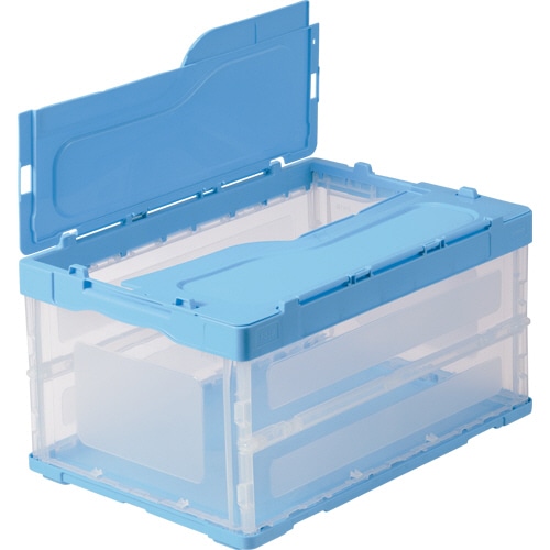 TANOSEE 折りたたみコンテナ 軽量タイプ 40L フタ付 ブルー/透明 1台