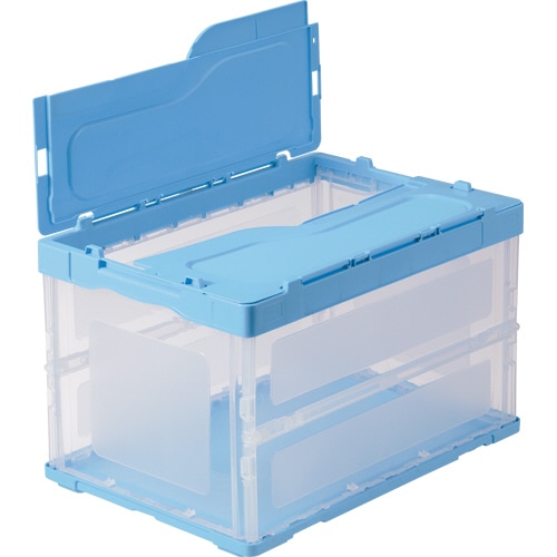 TANOSEE 折りたたみコンテナ 軽量タイプ 50L フタ付 ブルー/透明 1台