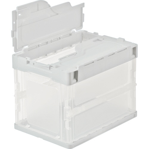 TANOSEE 折りたたみコンテナ 軽量タイプ 20L フタ付 ホワイト/透明 1台