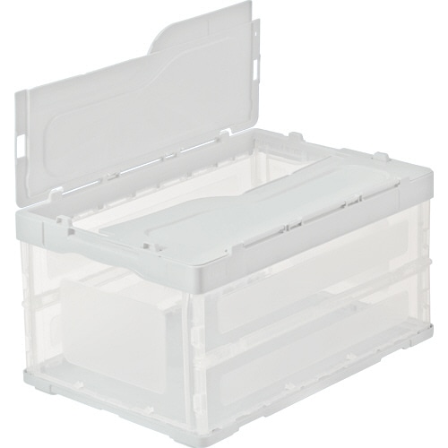 TANOSEE 折りたたみコンテナ 軽量タイプ 40L フタ付 ホワイト/透明 1台