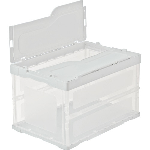 TANOSEE 折りたたみコンテナ 軽量タイプ 50L フタ付 ホワイト/透明 1台