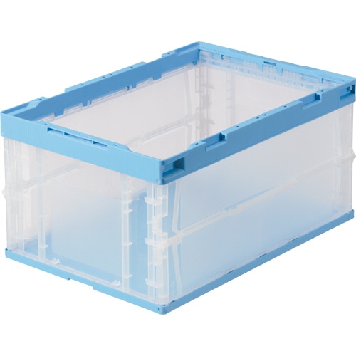 TANOSEE 折りたたみコンテナ 40L ブルー/透明 1台