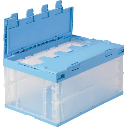 TANOSEE 折りたたみコンテナ 40L フタ付 ライトブルー/透明 1台