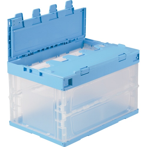TANOSEE 折りたたみコンテナ 50L フタ付 ライトブルー/透明 1台