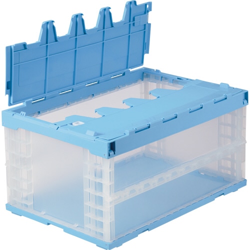 TANOSEE 折りたたみコンテナ 75L フタ付 ライトブルー/透明 1台