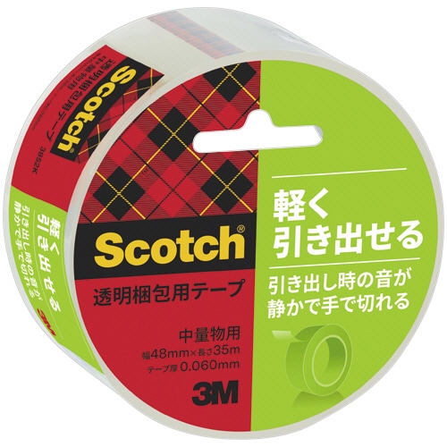 3M スコッチ 透明梱包用テープ 手でまっすぐ切れる 音が静かタイプ 48mm×35m 厚み約0.06mm 3852K 1巻