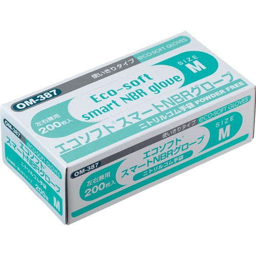 オカモト エコソフトスマートニトリル グローブ パウダーフリー M ホワイト OM-387-M 1箱(200枚)